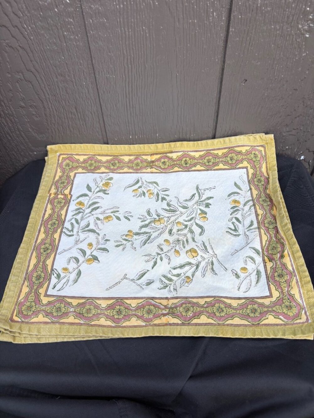 Vintage Couleur Nature Set of 3 Olive Branch Cotton Placemats Bruno Lamy Gold